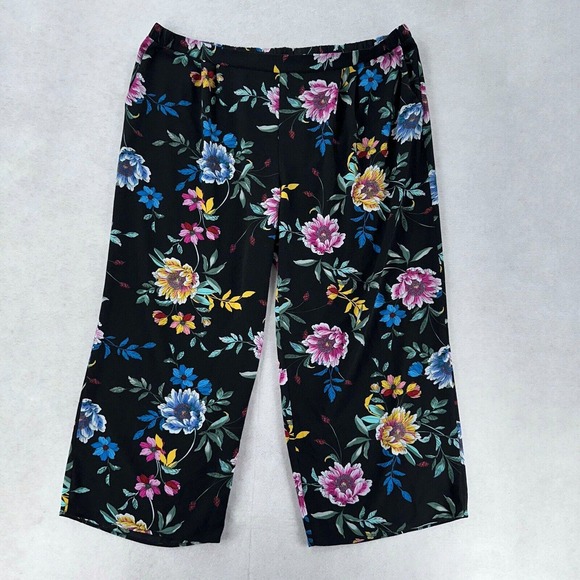 VIP Pants - VIP by AVENUE Black Floral Palazzo Wide Leg Pants Casual Stretchy Womens 26 / 28